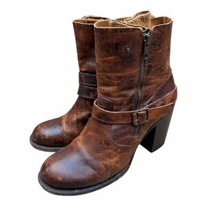 Freebird  women’s Size 9 Leather Bama Moto Boots Block Heel Buckle Brown